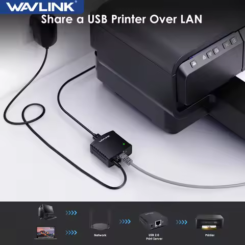 Wavlink 10/100Mbps Ethernet to USB 2.0 Network LPR Print Server LRP MFT Print Ethernet Port Sharing 