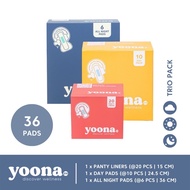 YOONA Trio Pack All Night (3 boxes) Organic Pads I Organic Pads 1 AN 1 D 1 L