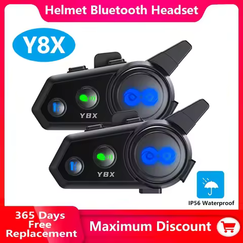 Y8X Motorcycle Helmet Bluetooth Intercom Headset Distance 500M Mixing Music Sharing Voice Assistant 