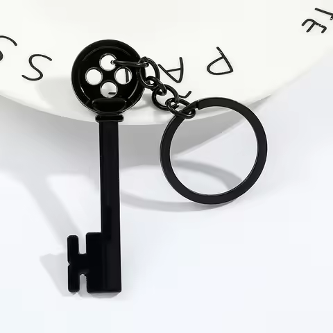 Movie Coraline Keychain Black Button Key Of The Secret Door Pendant Keyrings Cosplay Accessories