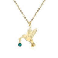 Tiny Birthstone 12 Months Hummingbird Necklace Birthstone Bird Necklace Stainless Steel Necklace Hum