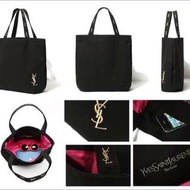 預購 YSL 聖羅蘭 金色刺繡粉內裡 黑色帆布多用途側肩包 購物袋 托特包 書包 側背包 手提包 袋
