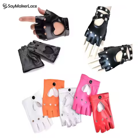 1Pair Women Punk Short Synthetic Leather Gloves Fashion Half Finger Fingerless Gloves Lady Handsome 