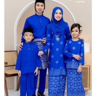 [ROYAL BLUE] SET FAMILY SEDONDON KURUNG SONGKET TABUR DAN BAJU MELAYU IBU, AYAH DAN ANAK