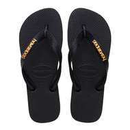 FOR Havaianas Top Logo Metallic Black Gold Unisex Slippers