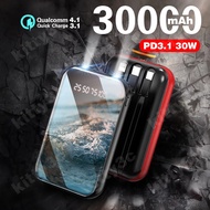 real 30000mah PowerBank 4 Cables Mini Powerbank Portable Fast Charging Digital Display Slim Battery 