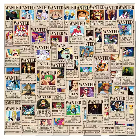 10/30/50/100pcs Anime ONE PIECE Wanted Poster Stickers Cool Luffy Wanted Notice Decal DIY Scrapbook 