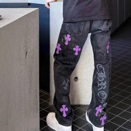 C*.H  Original Label 1:1  Black Pink Leather Jeans Jeans Men and Women Same Style  Good Value for Mo