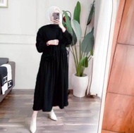 Midi Dress Elita/Baju Muslim/Gamis Remaja/Gamis Putih Polos Crinkle Airflow/Ukuran S M L XL/Korean Style/Pakaian Muslim Wanita Baju Gamis Lebaran 2024 Viral