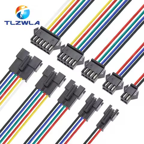 10PCS JST SM 2/3/4/5/6Pins 2.54MM Plug Male to Female Wire Connector cable pigtail Plug LED Connecti