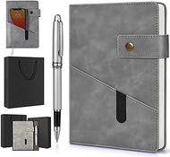 Grey A5 Lined Leather Journal Notebook,Personalized Hardcover Journal Set with Pen &amp; Gift Box,200Pages 100gsm Thick Ruled Paper Daily Diary for Men Women School,Travel,Business,Work,Home Writing