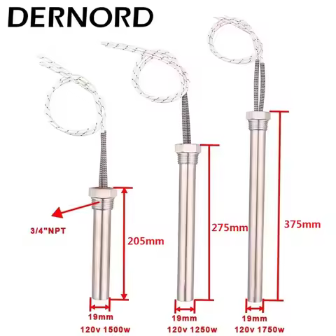DERNORD Cartridge Heater 3/4" NPT Thread Water Heater 120v 1250w/1500w/1750w Electric Heating Elemen
