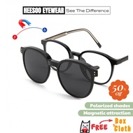 HEESOO Pin Flip Cover Magnetic Eyeglasses For Women Men Oval Polarized Shades Eyeglasses Sunglasses 