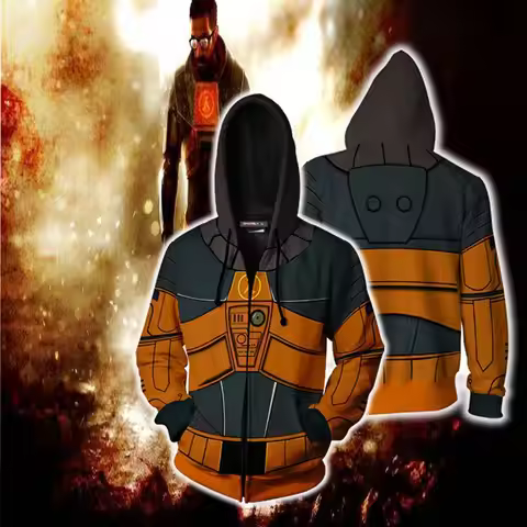 Men's Cosplay Costume Half Life Hoodie Casual 3D Print Hooded Sweatshirt Zipper Coat Jacket Streetwe