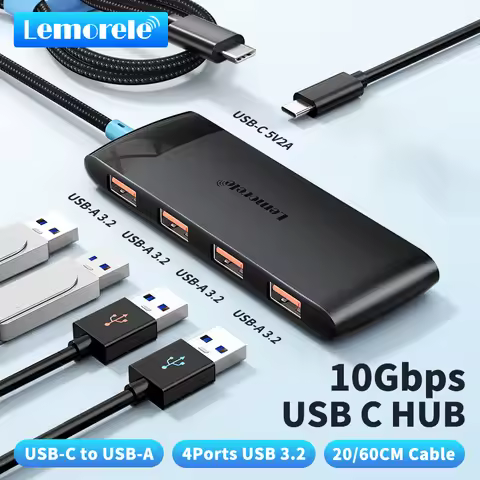 Lemorele USB 3.2 Hub USB C Splitter 10Gbps Type-C 3.2 GEN 2 Adapter for MacBook Laptop iPad Phone PC