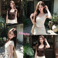 Firewire Women's Lace Trim T-Shirt Sexy Style Tight Waist Wear It And Look Slim-60325