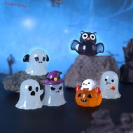 BLUEVELVET Halloween Luminous Ghost Figurines, Cartoon Pumpkin Owl Noctilucent Ghost Ornaments, Resi