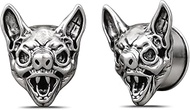 2PCS 2g 0g 00g-1" Gothic Ear Tunnels for Stretched Ears – Vintage Animal Skull Plugs with Thick Silv