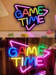 1入組Game Time字母形LED霓虹燈，USB供電，適用於臥室、遊戲室等牆壁裝飾，適合節日派對和婚禮裝飾