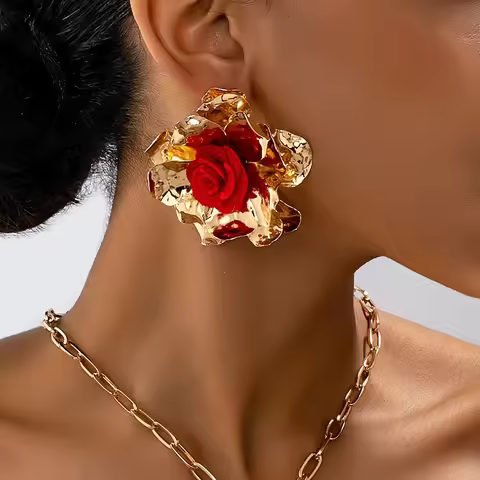 A Pair of Women's Earrings with 3D Floral Design, Large and Bold, Suitable for Everyday Wear and Vac