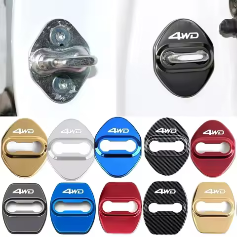 4PCS Car Door Lock Anti-rust Cover For Toyota 4WD Logo 2023 2022 Stainless Steel Door Lock Protectiv