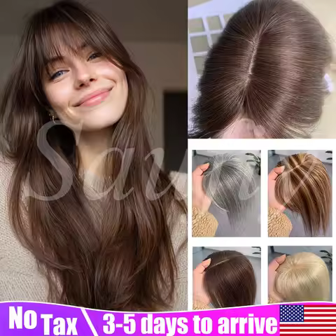 Short Brown Human Hair Toppers for Women Real Human Hair 5x9cm Seamless Invisible Clip in Human Hair