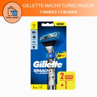 Gillette Mach 3 Turbo 3D Razor - 1 Handle + 2 Razor Blade Refills / Cartridges