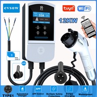 evsow 12KW 50A EV Charging Station Type1 Electric Vehicle Car Charger EVSE Wallbox 7.6KW 9.6KW Type1