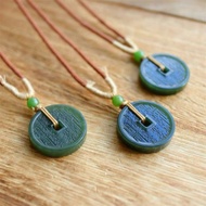 【花錢】和田玉青玉平安扣吊墜/山鬼花錢黑塔青玉石玉墜掛件玉珮