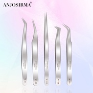 ANJOSIRMA Silvery Eyelash Extension Tweezers Professional Precise Volume Tweezers Classic Stainless Steel Makeup Tweezers