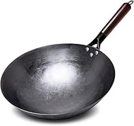 Uncoated Iron Wok, Chinese Traditional Handmade Wok for Cooking Pan, Wooden Handle for Gas Cookware,