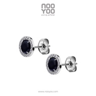 NooYoo ต่างหูสำหรับผิวแพ้ง่าย Black Agate Halo Pave Flame Surgical Steel