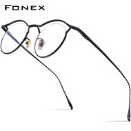 FONEX กรอบแว่นตาไททาเนียมย้อนยุคสำหรับผู้หญิงกึ่งไม่มีขอบแว่นตากันแดดทรงกลมครึ่งขอบแว่นสายตาสั้น MF-001แว่นตา