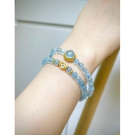 7mm Aqua stone bracelet mixed silver charm