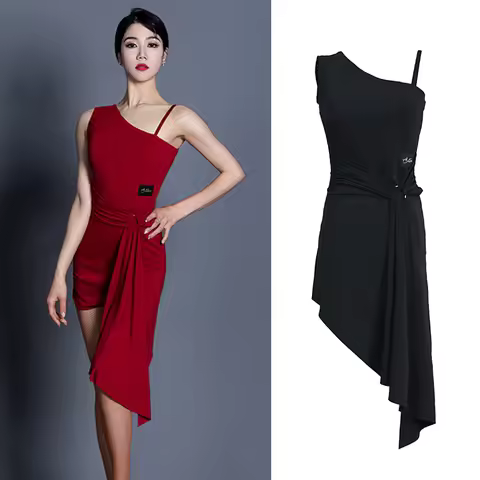 Latin Dance Dress For Women Single Shoulder Strap Design Practice Clothes Female Adult Latin Dance P