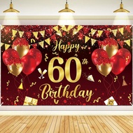Red Black Gold 60th Birthday Banner Decorations for Men Women Shiny Red Black Happy 60th Birthday Ba