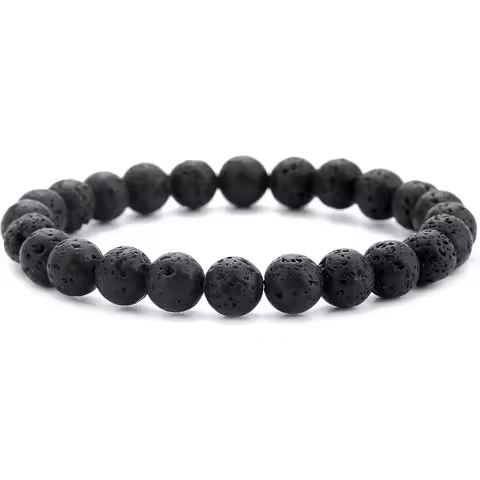 Men Women 8mm Natural Stone Lava Rock Diffuser Bracelet Elastic Yoga Agate Beads Bracelet Bangle