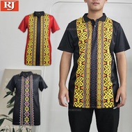 Ready Stock Unisex Baju Batik Jersey Traditional Etnik Sabah Gold Design - Collar | Size S-XL