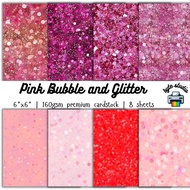 8 Sheets Pink Bubble and Glitter by byte studio | Cardstock Premium Paper Junk Journal Stationery