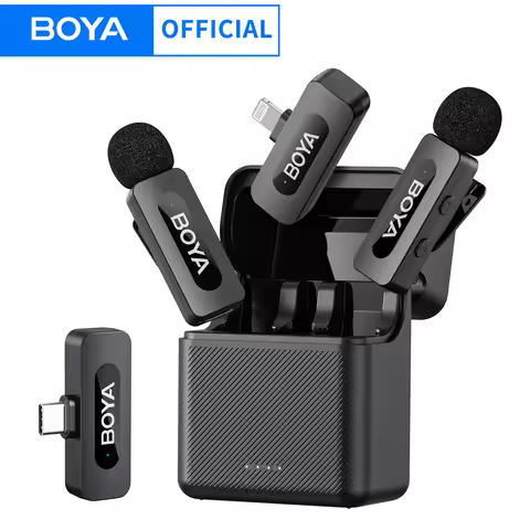 BOYA BY-V3 Wireless Lavalier Lapel Mirophone Noise-cancelling Rechargeable Mic for iPhone Android Ca