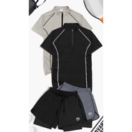 Men's gym and running sports set made of 4-way ventilated t-shirt and 2-layer parachute pants