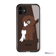 เคสมือถือเคสโทรศัพท์เคส Apple iPhone 11 การ์ตูนสายหมีสีน้ำตาลขอบนุ่มกรณีเคลือบเงากระจกปกหลังปลอก