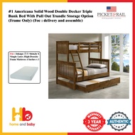 #1 Americana Solid Wood Double Decker Super Single Bunk Bed With Pull Out Trundle Storage Option (frame only)