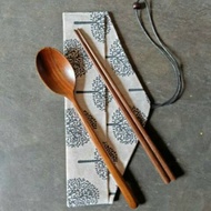 Korean Sujeo Wooden Set with Pouch (Spoon Chopsticks Pouch)