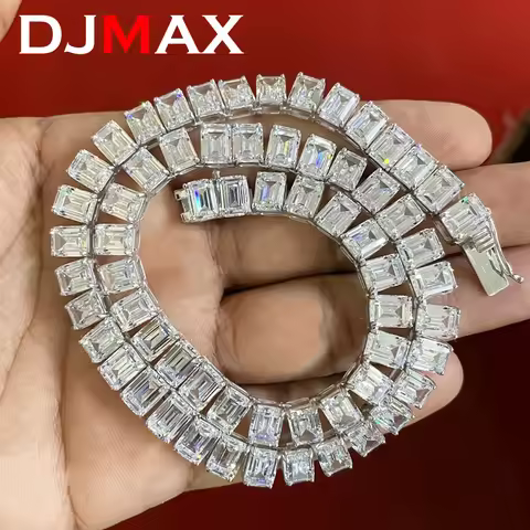 2024 DJMAX Unisex Moissanite Tennis Chain For Women Original 925 Sterling Silver Man's Emerald Moiss