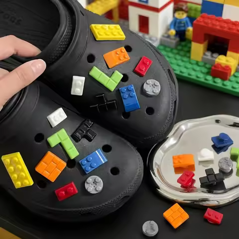 16PCS Building Block Shoes Charms Set Tetris Style Shoe Decorations for Clogs Sandals Creative Brick