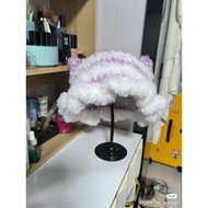 HANDMADE CAT BEANIE/FURRY CAT BEANIE/FUR CAT HAT CAT BEANIE/KOREAN BEANIE HAT STRAWBERRY/CUTE HAT BE