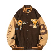 ZZOOI Y Letter Varsity Baseball Bomber Jacket Men Cotton Womens Oversized Coats Black Brown Hip Hop 