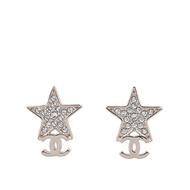【CHANEL 香奈兒】CC Logo 水鑽星星造型針式耳環(金色)/平行輸入