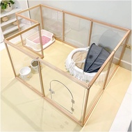 [10-Pcs] Acrylic Pet Playpen Solid Wood Dog/Hamster/Rabbit Transparent Playpen Cage Crate Detachable